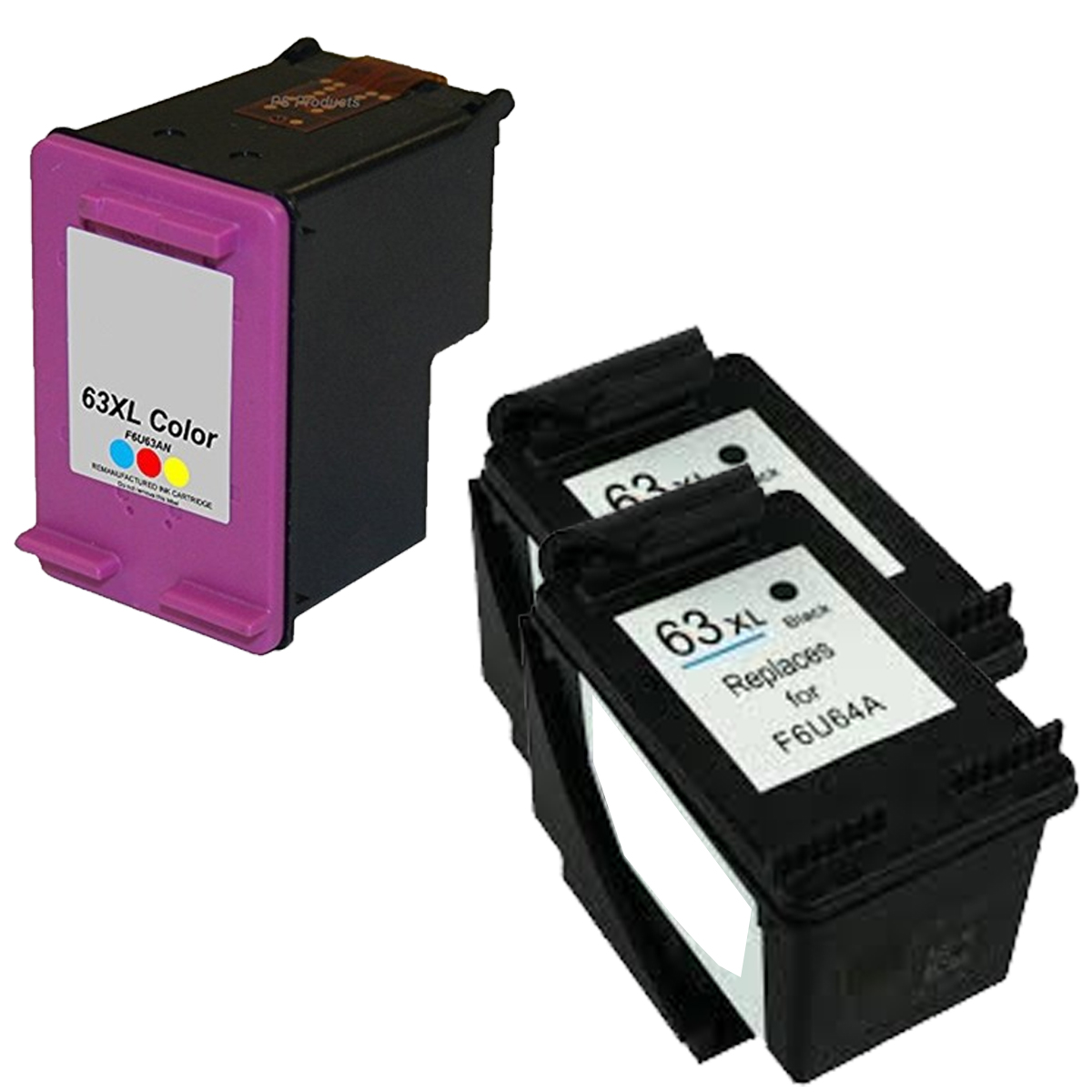 Renewable HP 63XL 3/Pack Black/Tricolor High Yield Ink Cartridges